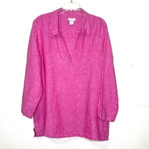 St. Tropez 100% LINEN tunic blouse top shirt Sz XL pink 3/4 sleeve v-neck
